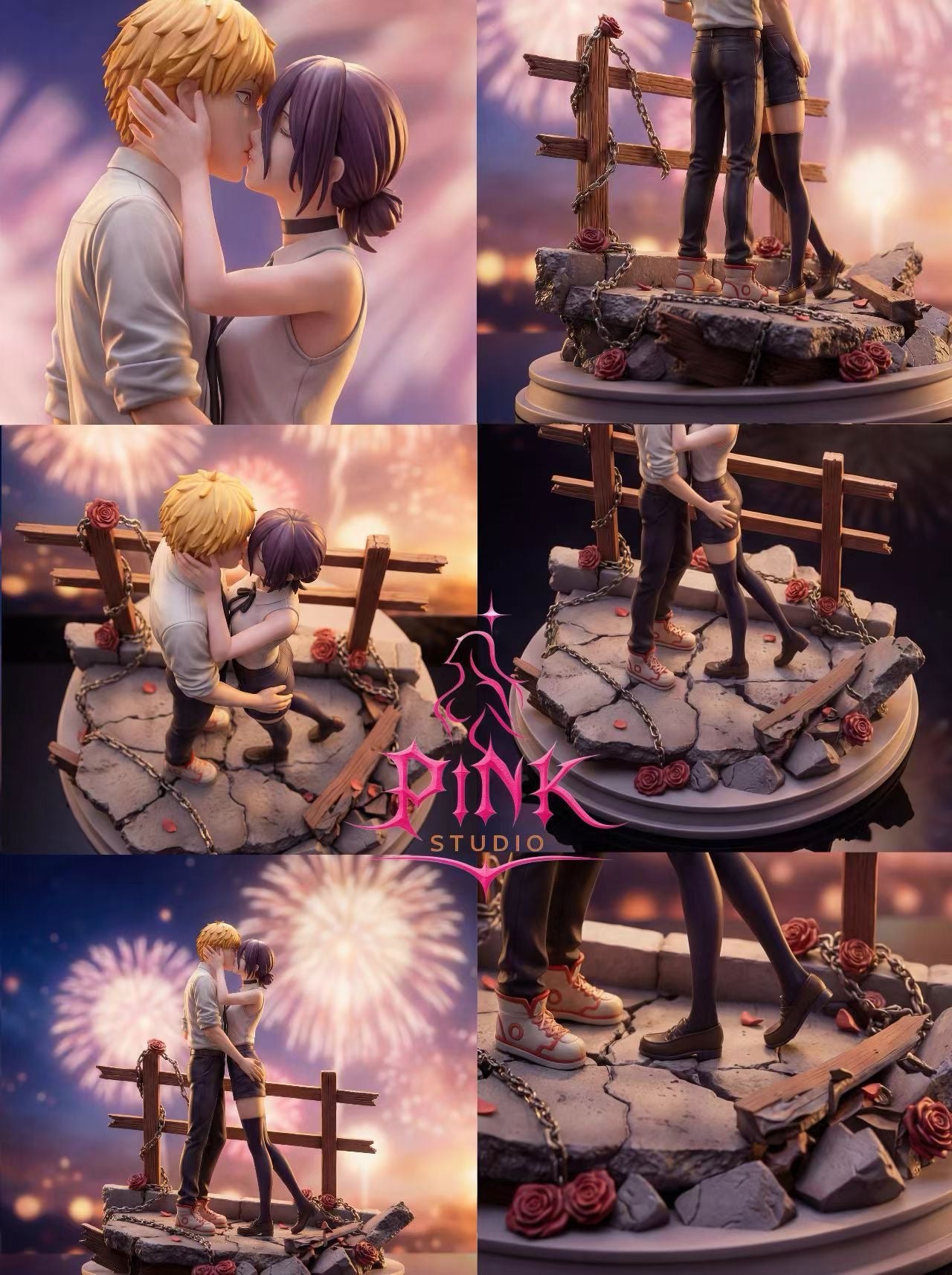 PINK Studio - PINK Denji Reze Fireworks Kiss 1/6 GK Statue | PINK 电次&蕾塞 烟花之吻 1/6 GK雕像 - Image 4
