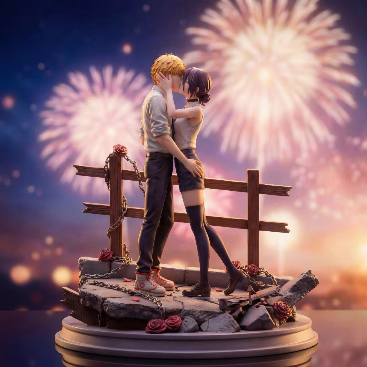 PINK Studio - PINK Denji Reze Fireworks Kiss 1/6 GK Statue | PINK 电次&蕾塞 烟花之吻 1/6 GK雕像 - Image 1