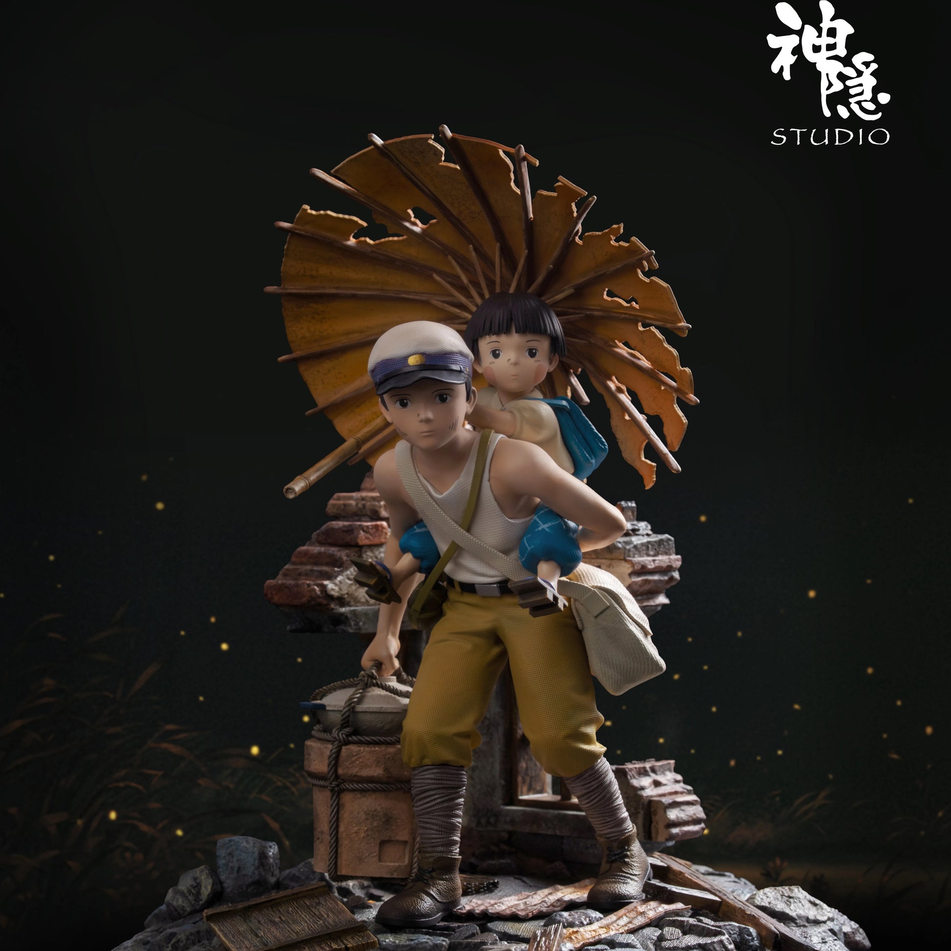 Shen Yin Studio - Shen Yin Studio Silhouette Series Grave of the Fireflies Seita Setsuko Glimmer Under Broken Umbrella Set | 神隐工作室剪影瞬间系列萤火虫之墓残伞下的微光整体 清太节子 - Image 1
